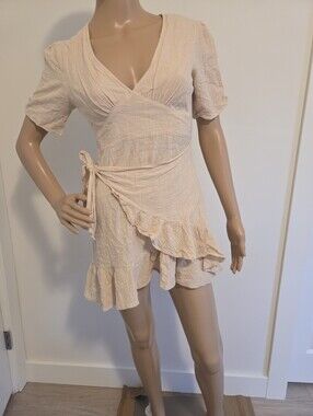 Saints + Secrets Wrap Mini Dress In Oatmeal